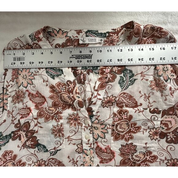 Carve Designs Women Dylan Gauze Henley Shirt XL Floral Organic Cotton Brown NWOT - Picture 5 of 7